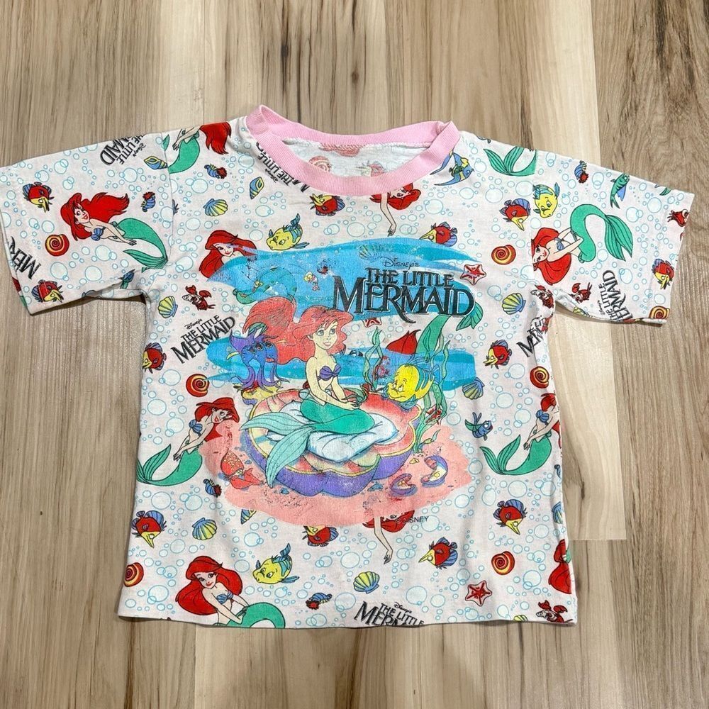 Disney Vintage 90’s Little Mermaid All Over Print Short Sleeve Shirt Girls Large